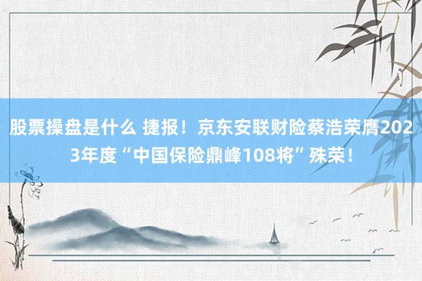 股票操盘是什么 捷报！京东安联财险蔡浩荣膺2023年度“中国保险鼎峰108将”殊荣！